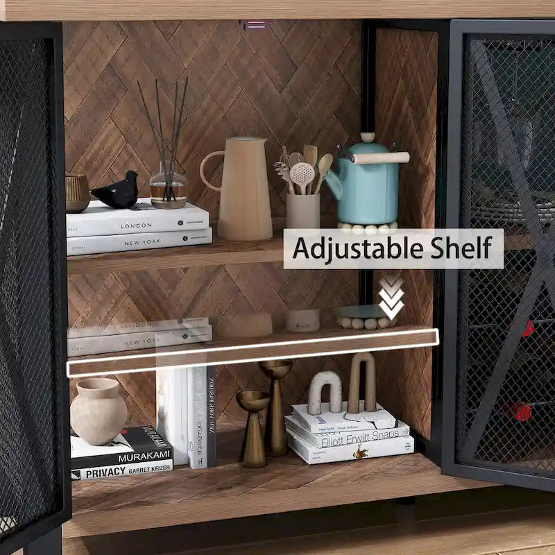 Buffet Bar Cabinet with Wine Rack - Modern Sideboard, Grey/Brown