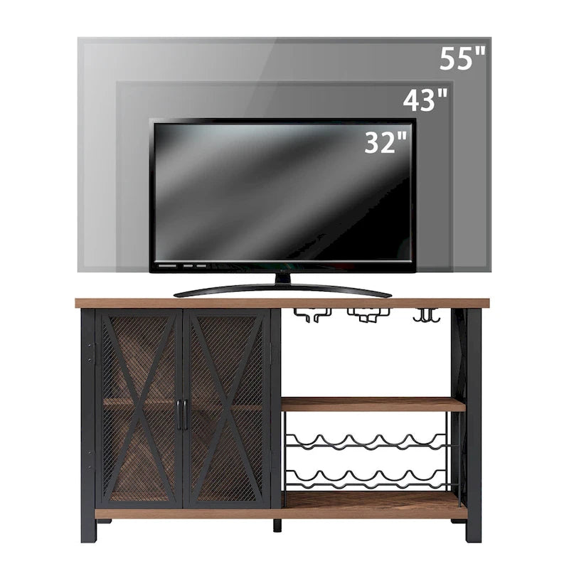 Buffet Bar Cabinet with Wine Rack - Modern Sideboard, Grey/Brown