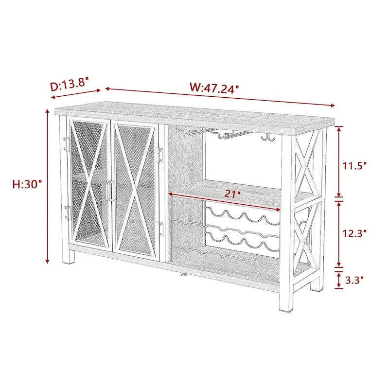 Buffet Bar Cabinet with Wine Rack - Modern Sideboard, Grey/Brown