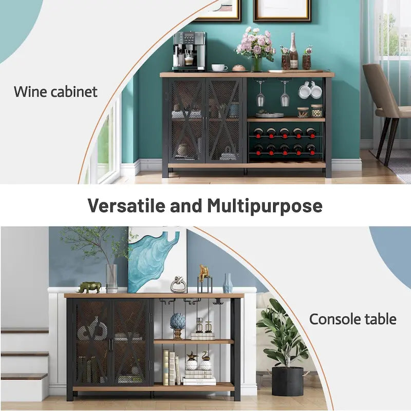 Buffet Bar Cabinet with Wine Rack - Modern Sideboard, Grey/Brown