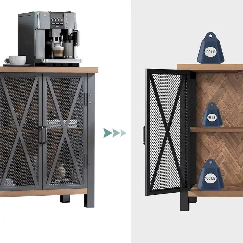 Buffet Bar Cabinet with Wine Rack - Modern Sideboard, Grey/Brown