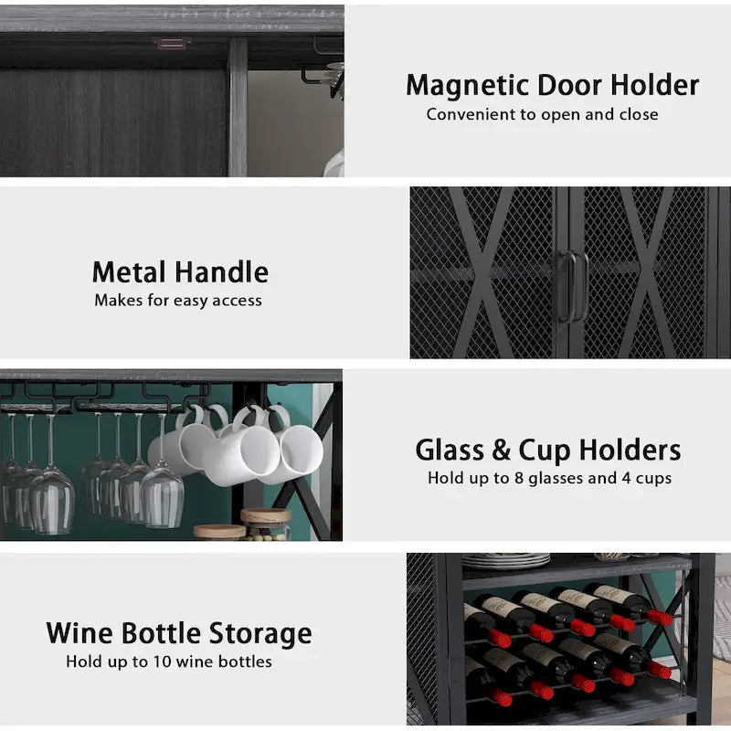 Buffet Bar Cabinet with Wine Rack - Modern Sideboard, Grey/Brown