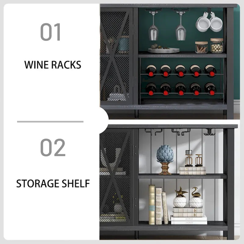 Buffet Bar Cabinet with Wine Rack - Modern Sideboard, Grey/Brown