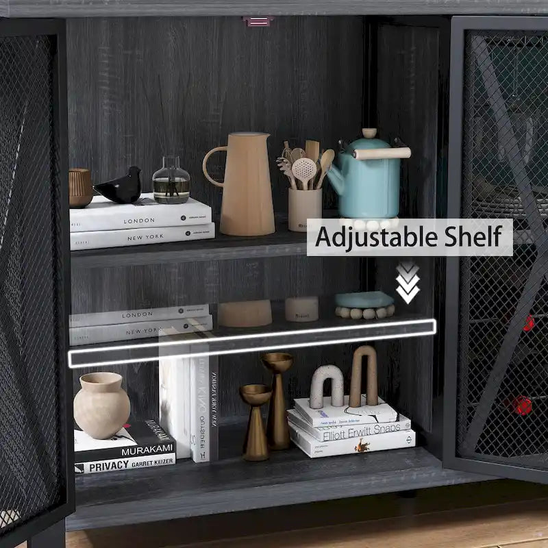 Buffet Bar Cabinet with Wine Rack - Modern Sideboard, Grey/Brown
