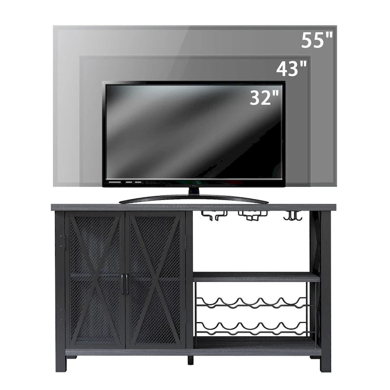 Buffet Bar Cabinet with Wine Rack - Modern Sideboard, Grey/Brown