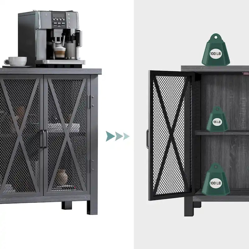 Buffet Bar Cabinet with Wine Rack - Modern Sideboard, Grey/Brown