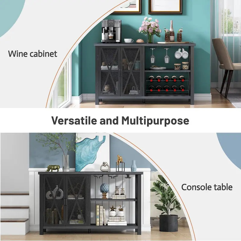 Buffet Bar Cabinet with Wine Rack - Modern Sideboard, Grey/Brown