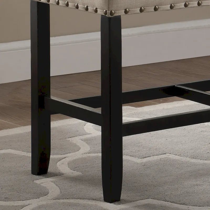 Blue Fabric Pub-Height 25.5" Dining Bench with Nailhead Trim