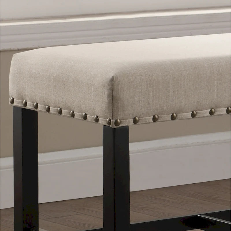 Blue Fabric Pub-Height 25.5" Dining Bench with Nailhead Trim