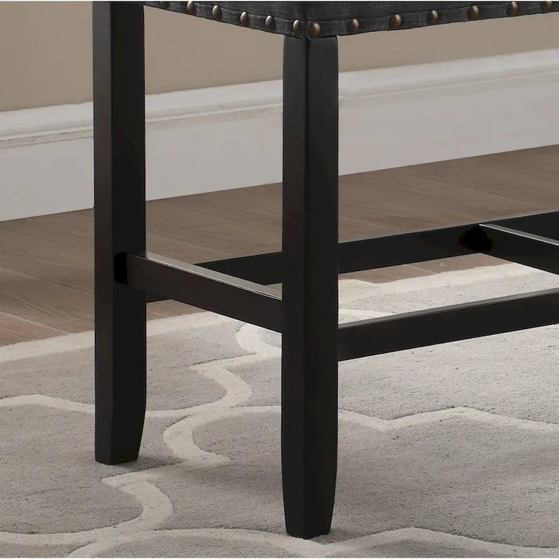 Blue Fabric Pub-Height 25.5" Dining Bench with Nailhead Trim
