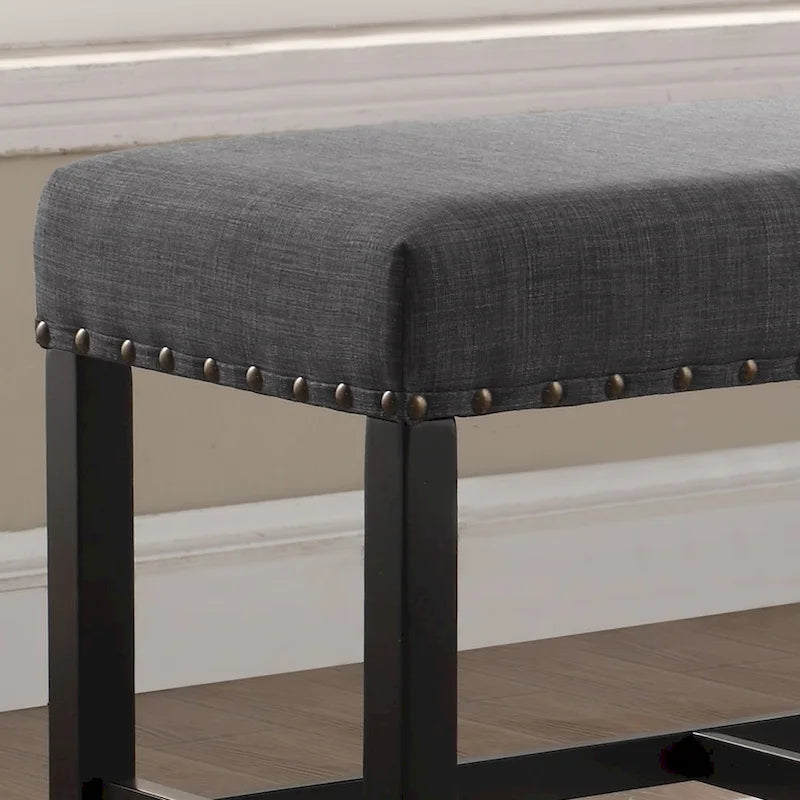 Blue Fabric Pub-Height 25.5" Dining Bench with Nailhead Trim