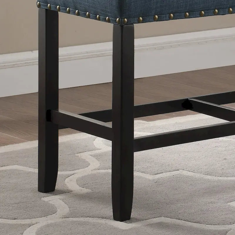 Blue Fabric Pub-Height 25.5" Dining Bench with Nailhead Trim