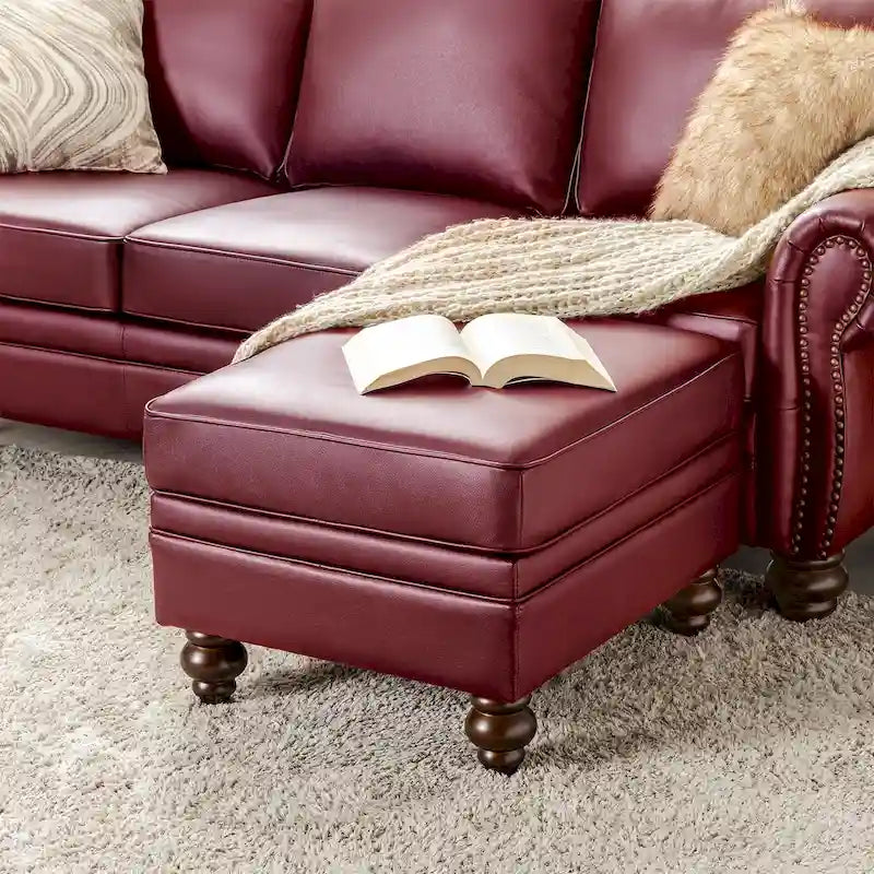 Mid-Century Modern Genuine Leather Ottoman - Water Resistant