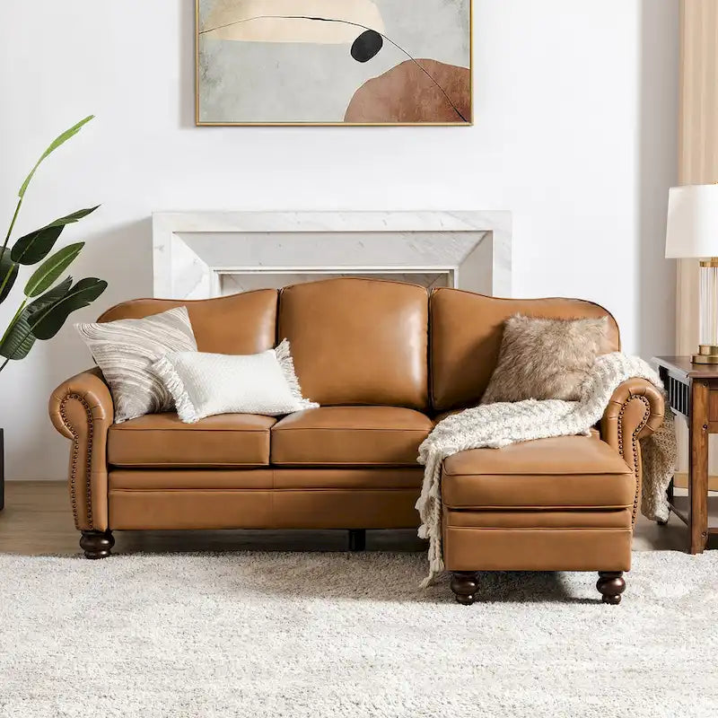 Mid-Century Modern Genuine Leather Ottoman - Water Resistant