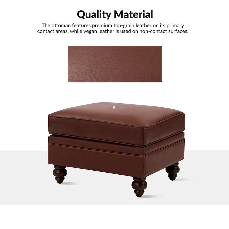 Mid-Century Modern Genuine Leather Ottoman - Water Resistant