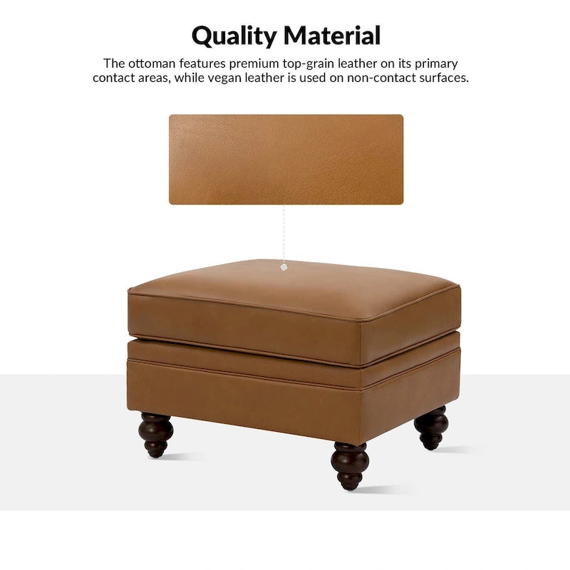 Mid-Century Modern Genuine Leather Ottoman - Water Resistant