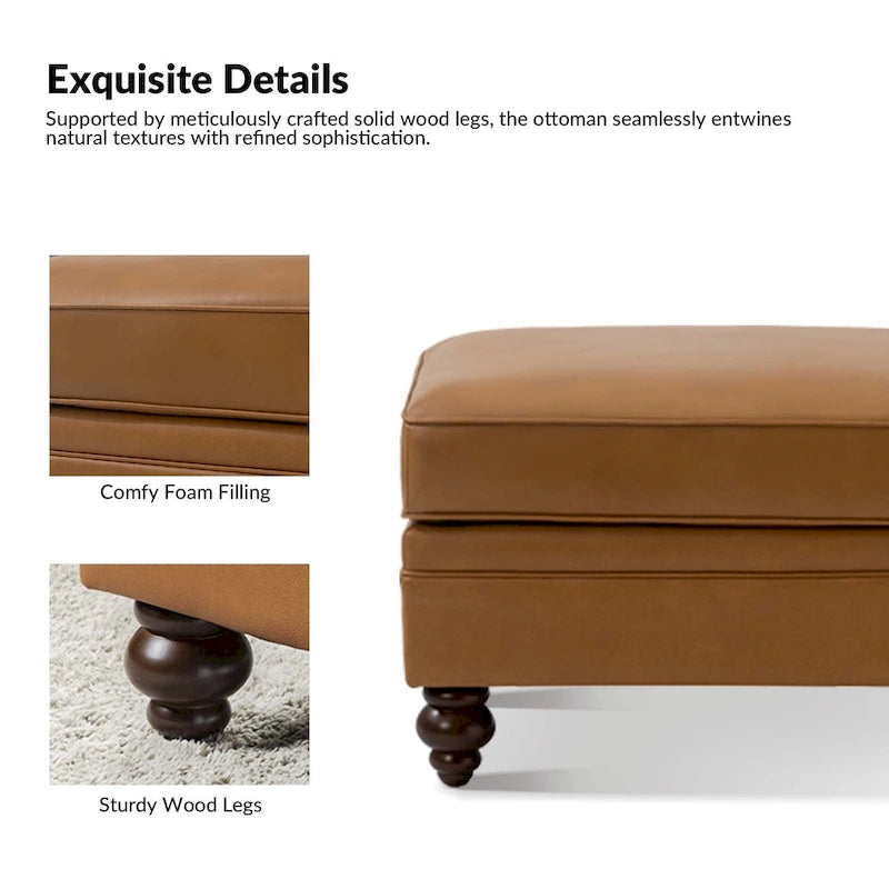 Mid-Century Modern Genuine Leather Ottoman - Water Resistant