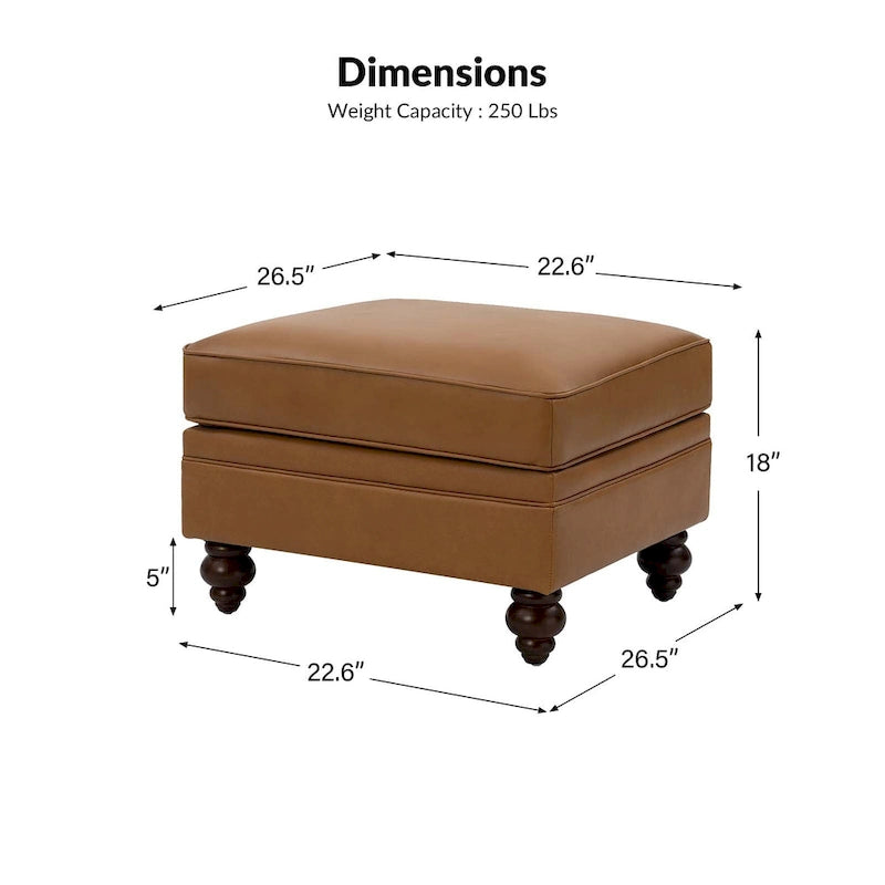Mid-Century Modern Genuine Leather Ottoman - Water Resistant