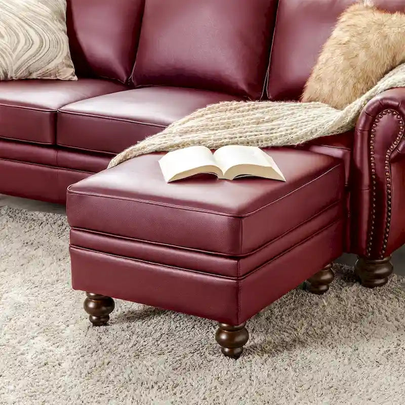 Mid-Century Modern Genuine Leather Ottoman - Water Resistant