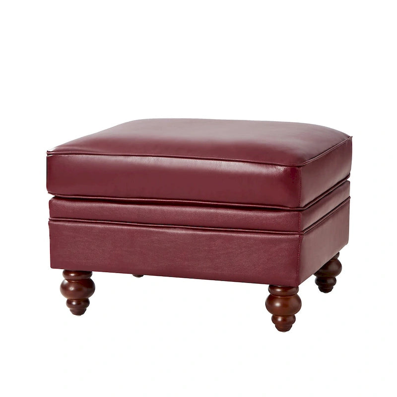 Mid-Century Modern Genuine Leather Ottoman - Water Resistant