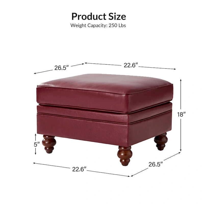 Mid-Century Modern Genuine Leather Ottoman - Water Resistant