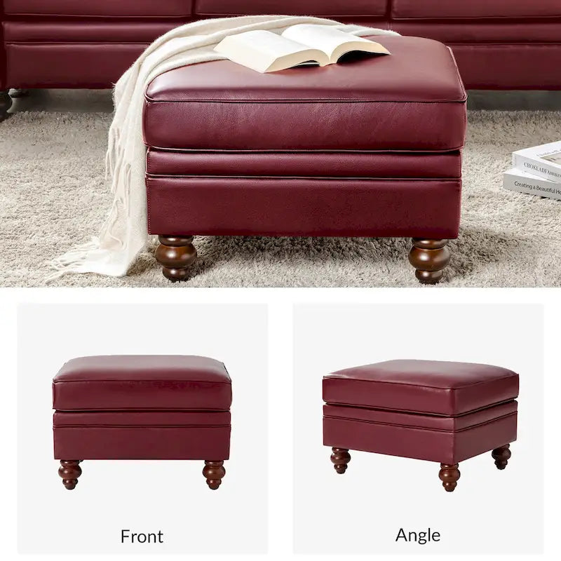 Mid-Century Modern Genuine Leather Ottoman - Water Resistant