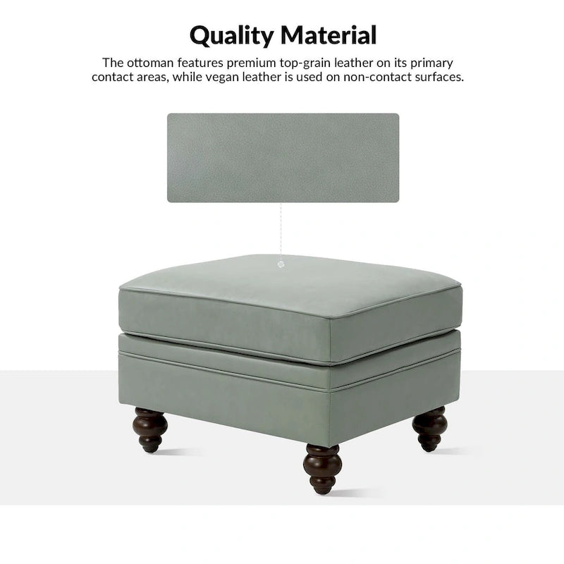 Mid-Century Modern Genuine Leather Ottoman - Water Resistant