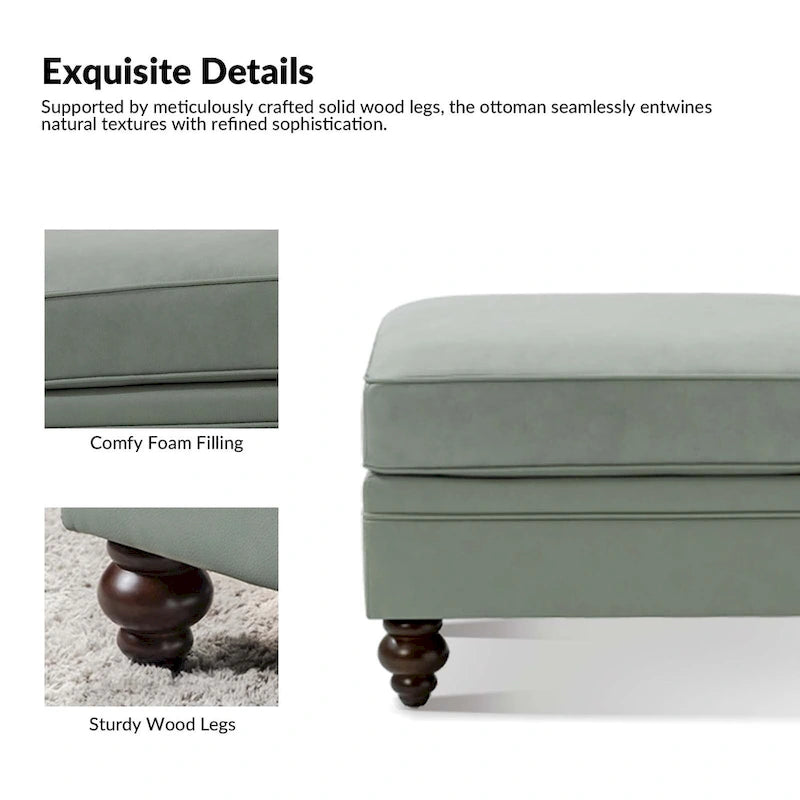 Mid-Century Modern Genuine Leather Ottoman - Water Resistant