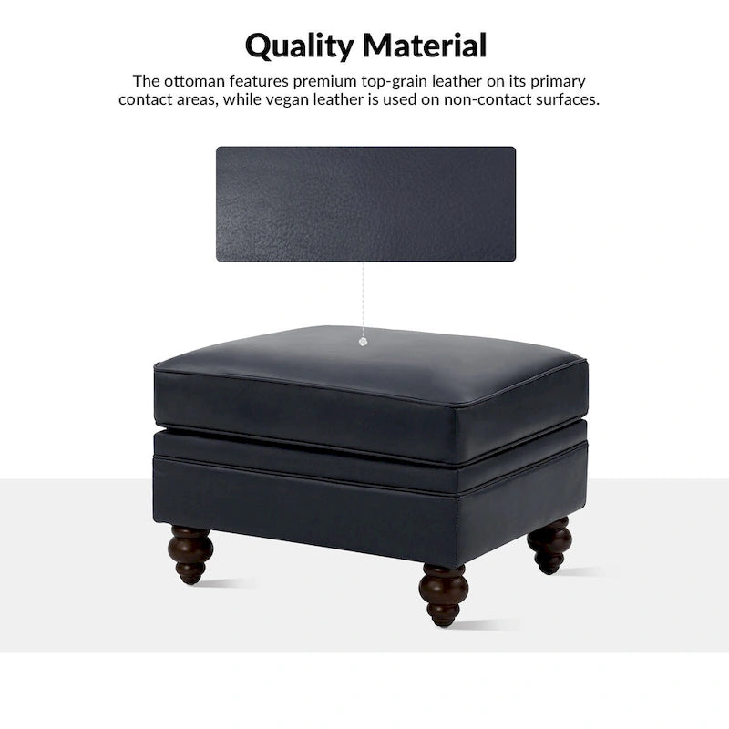 Mid-Century Modern Genuine Leather Ottoman - Water Resistant