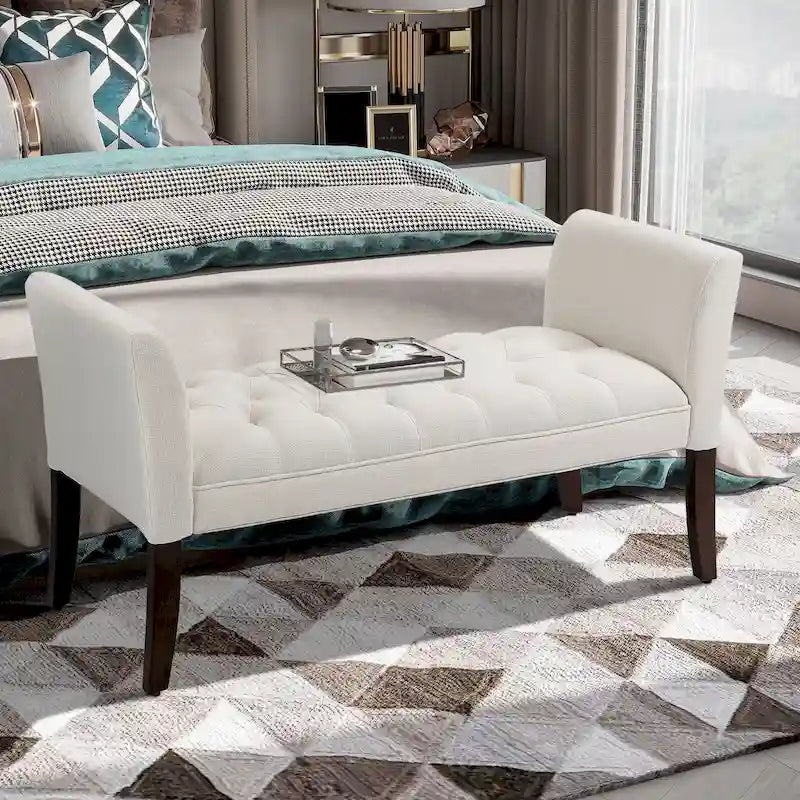 End of Bed Bench with Button Tufted Design, Upholstered Bench