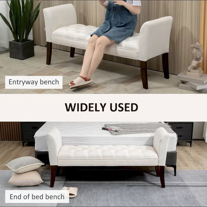 End of Bed Bench with Button Tufted Design, Upholstered Bench