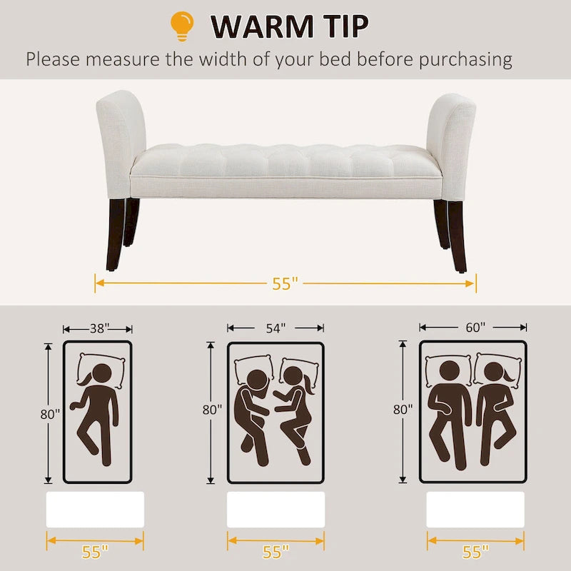 End of Bed Bench with Button Tufted Design, Upholstered Bench