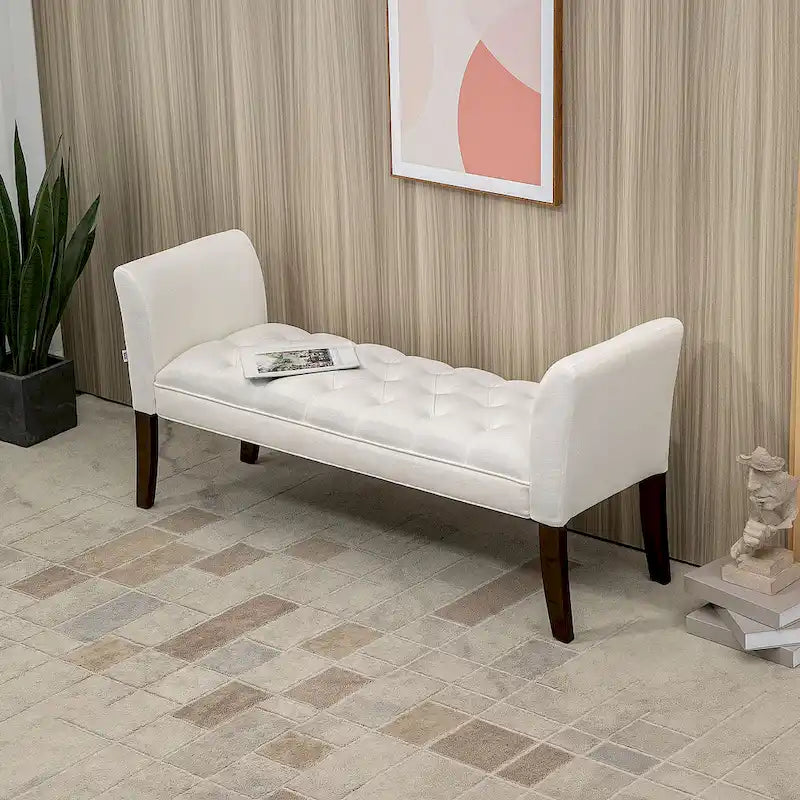 End of Bed Bench with Button Tufted Design, Upholstered Bench