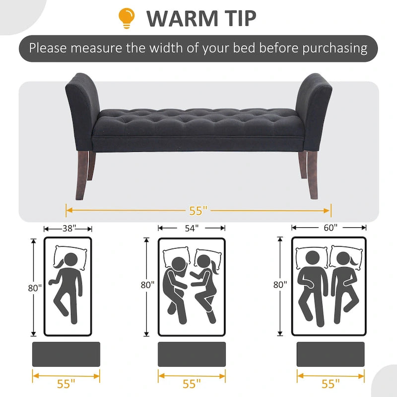 End of Bed Bench with Button Tufted Design, Upholstered Bench