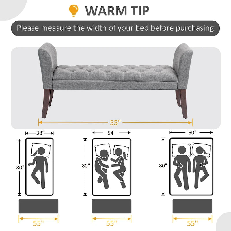 End of Bed Bench with Button Tufted Design, Upholstered Bench