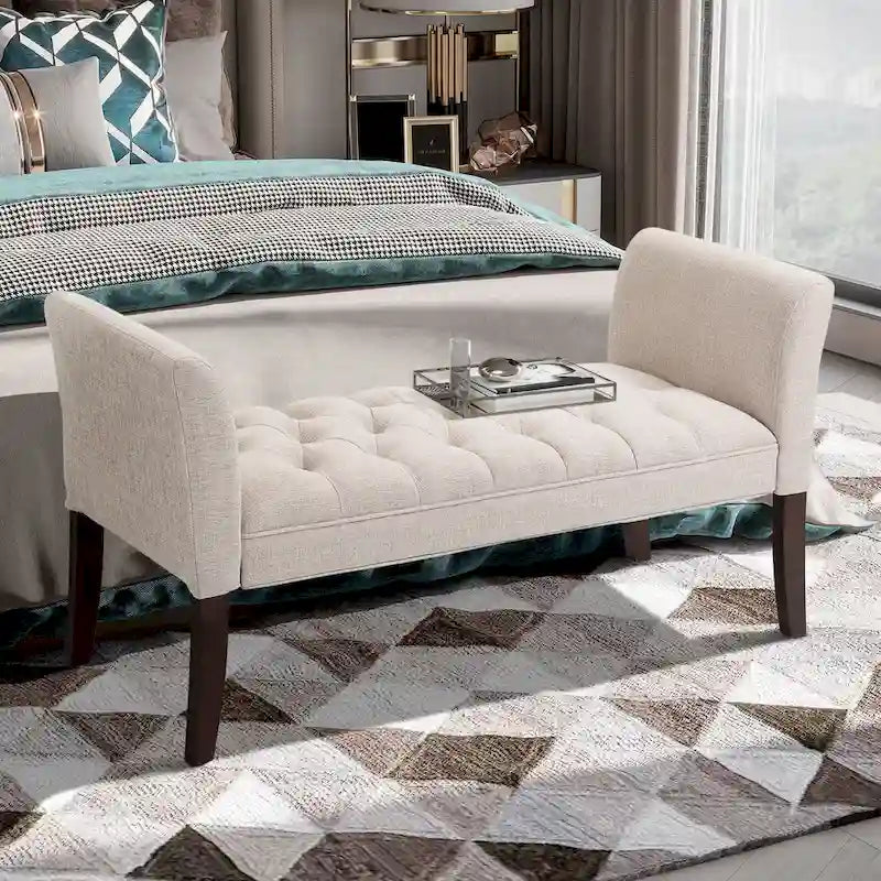 End of Bed Bench with Button Tufted Design, Upholstered Bench