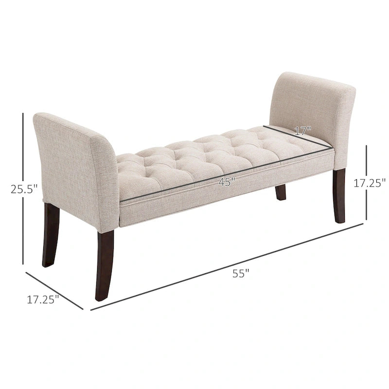End of Bed Bench with Button Tufted Design, Upholstered Bench