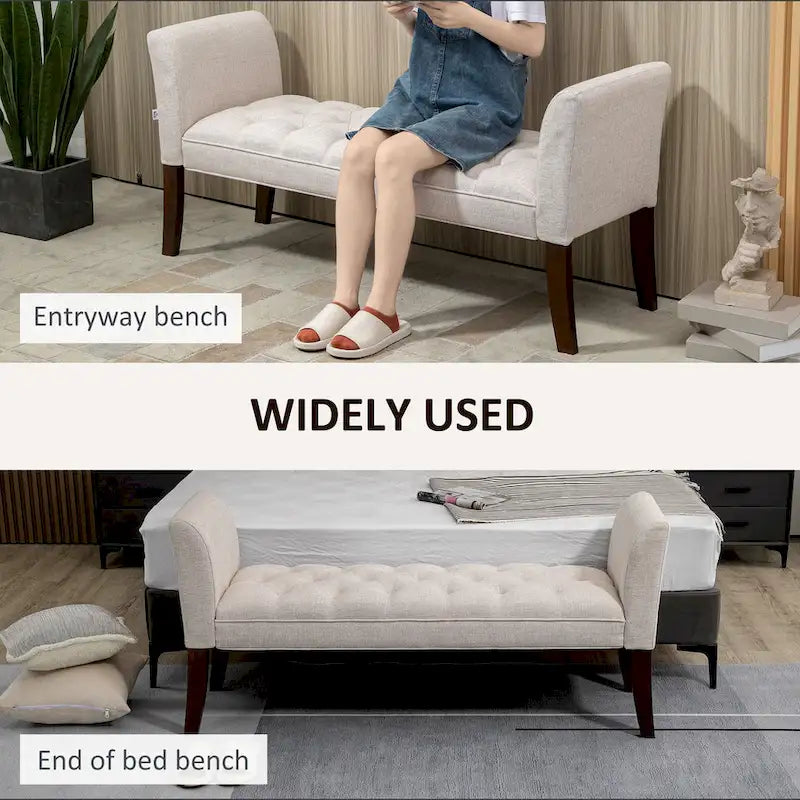 End of Bed Bench with Button Tufted Design, Upholstered Bench