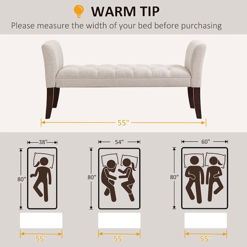 End of Bed Bench with Button Tufted Design, Upholstered Bench