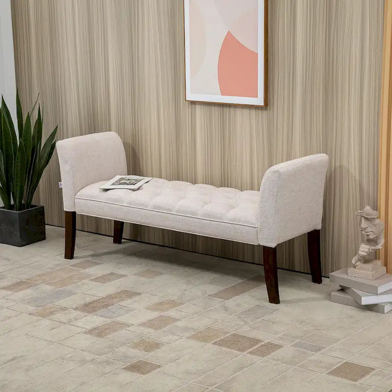 End of Bed Bench with Button Tufted Design, Upholstered Bench