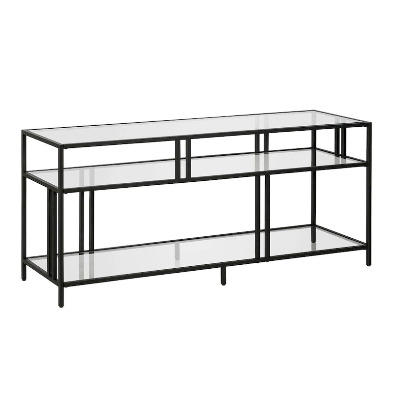 Industrial Steel Two-Tier TV Stand with Tempered Glass Shelves