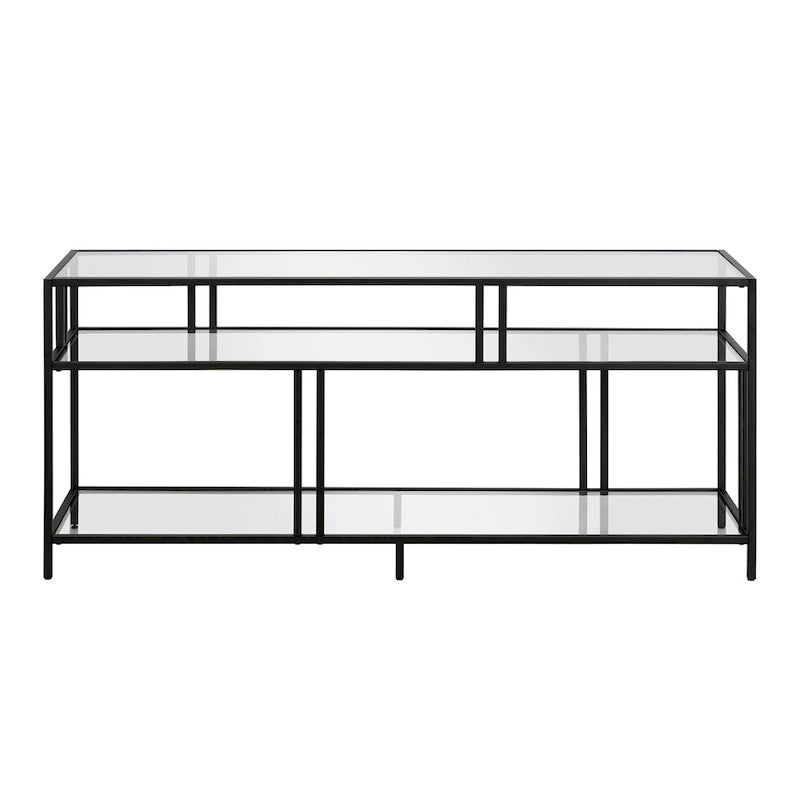Industrial Steel Two-Tier TV Stand with Tempered Glass Shelves
