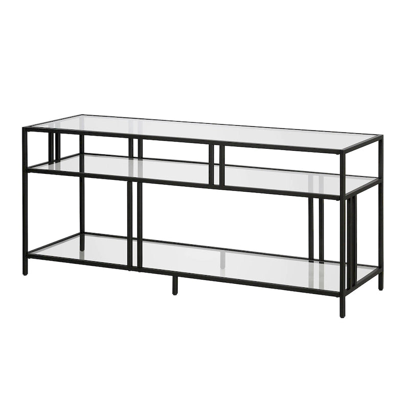 Industrial Steel Two-Tier TV Stand with Tempered Glass Shelves