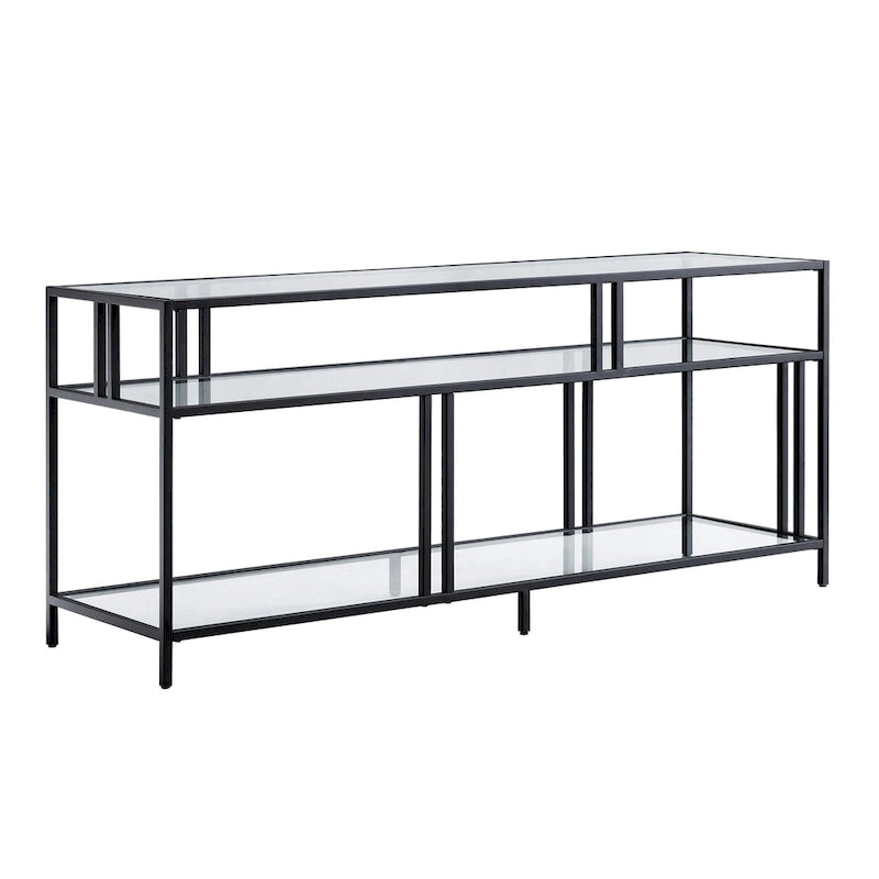 Industrial Steel Two-Tier TV Stand with Tempered Glass Shelves