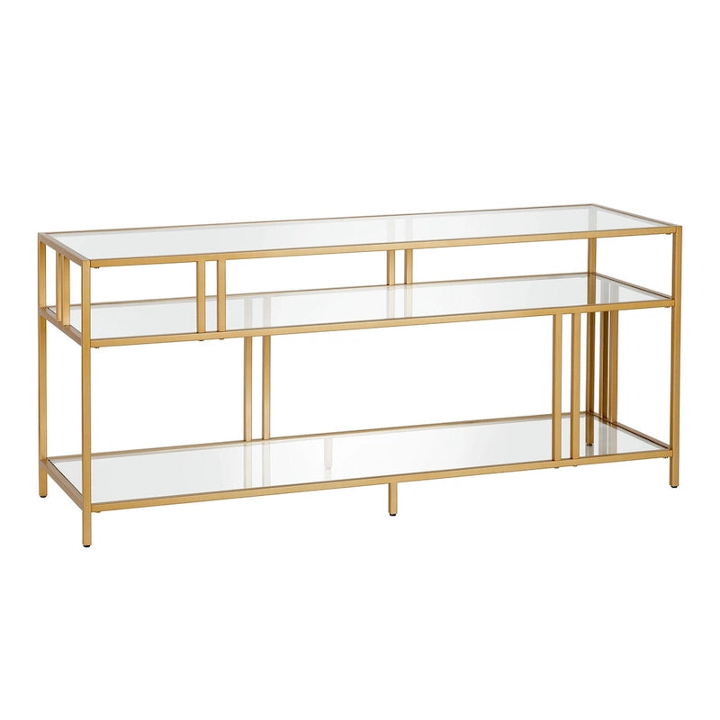 Industrial Steel Two-Tier TV Stand with Tempered Glass Shelves