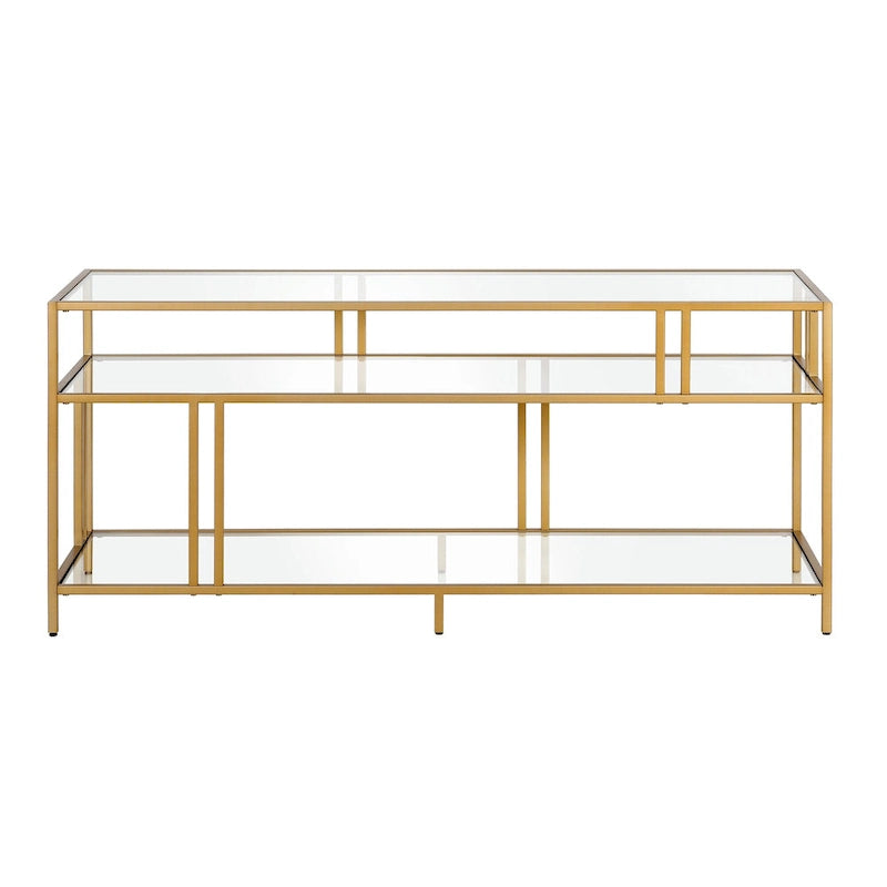 Industrial Steel Two-Tier TV Stand with Tempered Glass Shelves