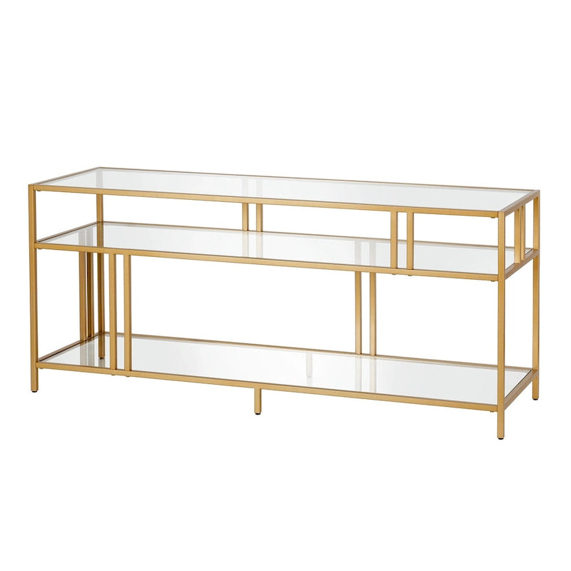 Industrial Steel Two-Tier TV Stand with Tempered Glass Shelves