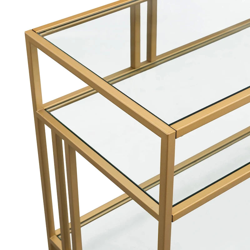Industrial Steel Two-Tier TV Stand with Tempered Glass Shelves