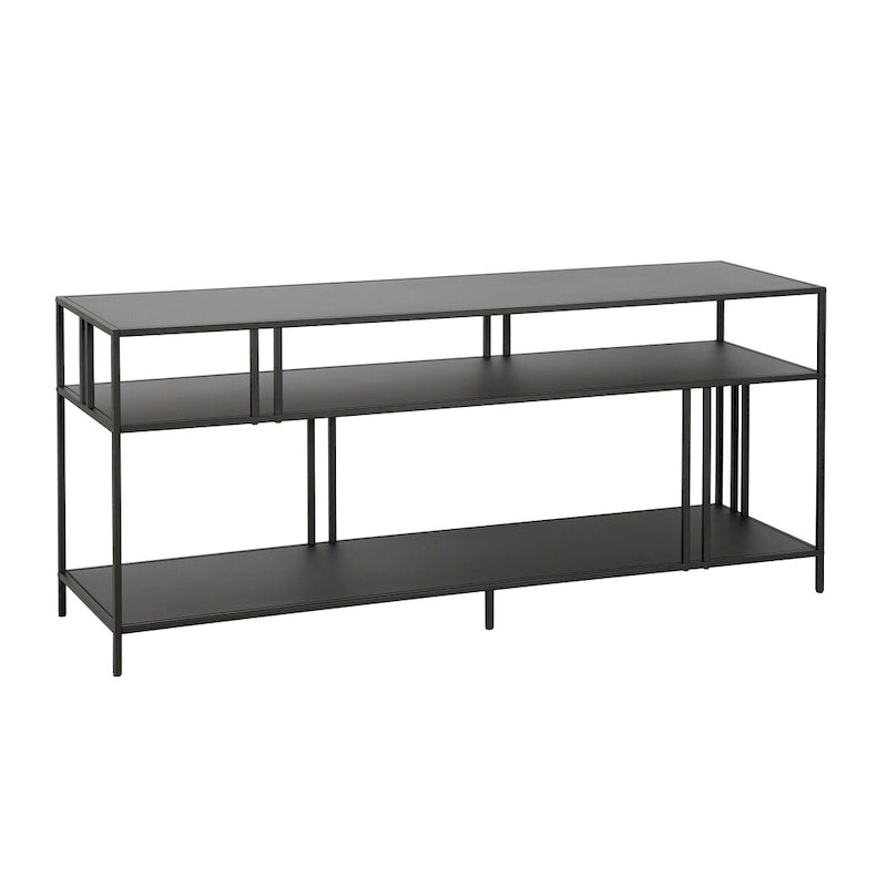 Industrial Steel Two-Tier TV Stand with Tempered Glass Shelves