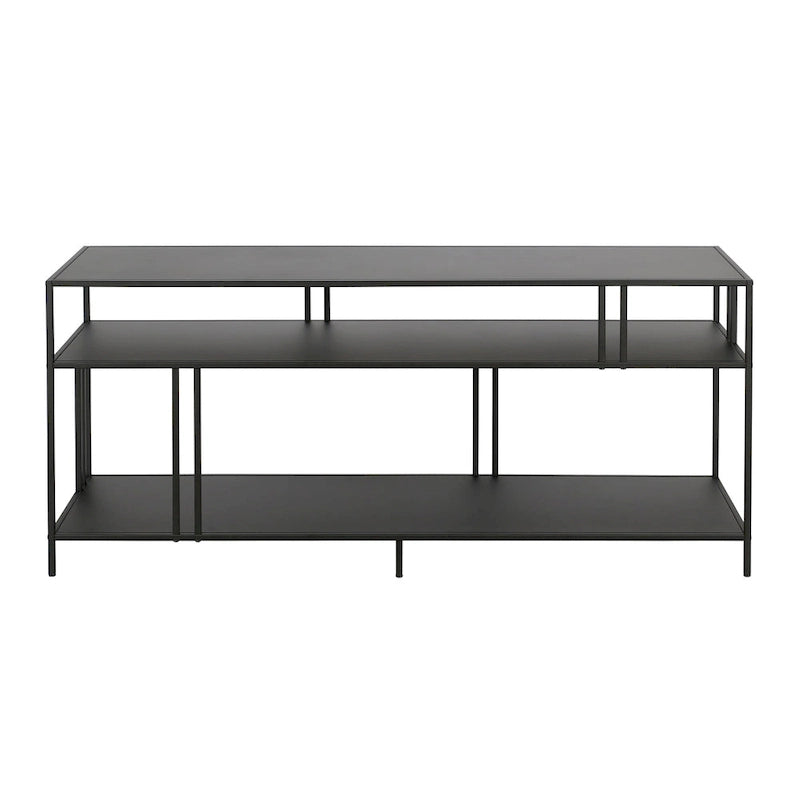 Industrial Steel Two-Tier TV Stand with Tempered Glass Shelves